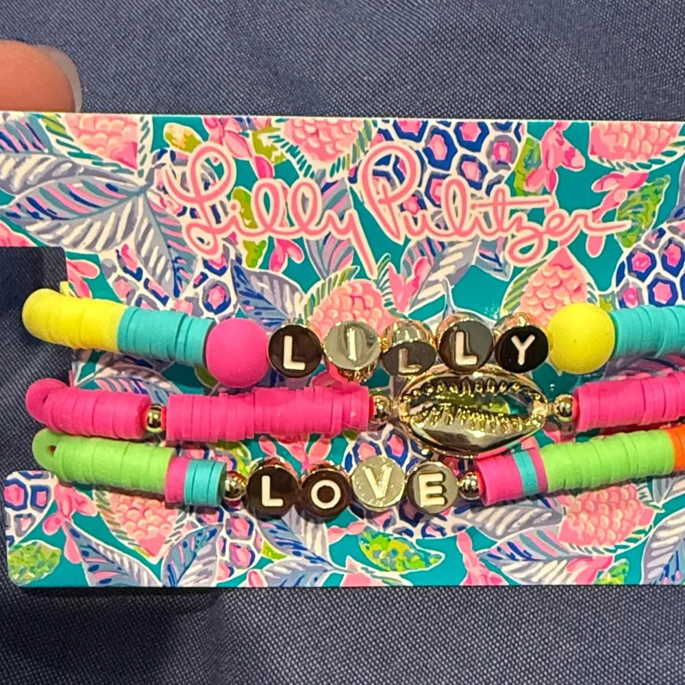 Lilly Pulitzer Pink, Green & Turquoise Beaded Bracelet Set - Picture 3 of 4